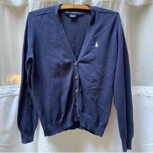 Ralph Lauren Sport Navy Blue Lightweight Button Down Cardigan Sweater Preppy
